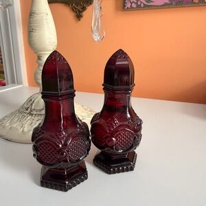 Vintage  Red Glass Avon Salt and Pepper Shakers